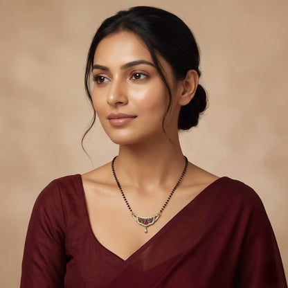 Gold Plated Red & Green AD Mangalsutra For Women