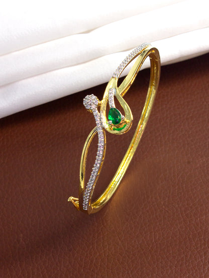 Gold Plated Green AD Minimal Cuff Bracelet For Women