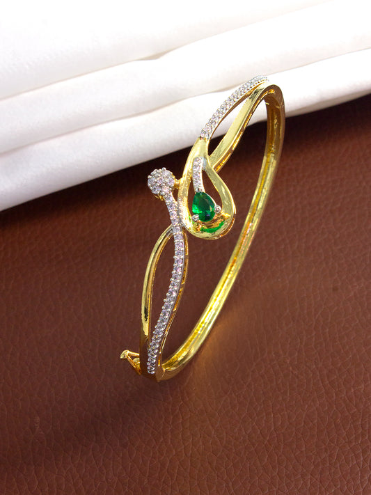 Gold Plated Green AD Minimal Cuff Bracelet For Women