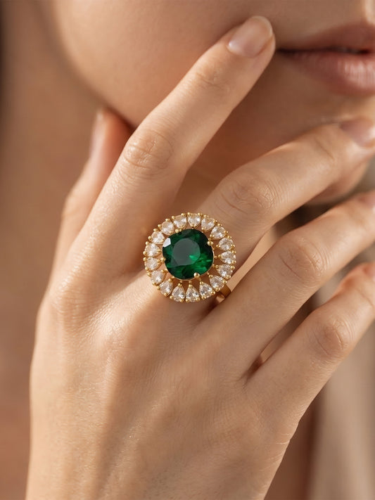 Gold Plated Green AD Finger Ring for Women