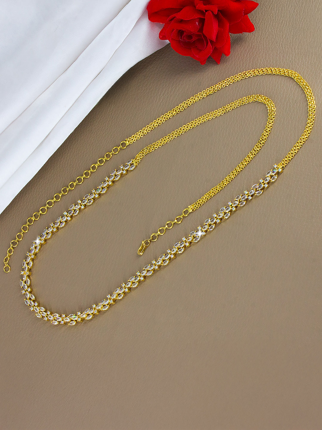 Gold Plated AD Sleek Designer Waist Chain For Women