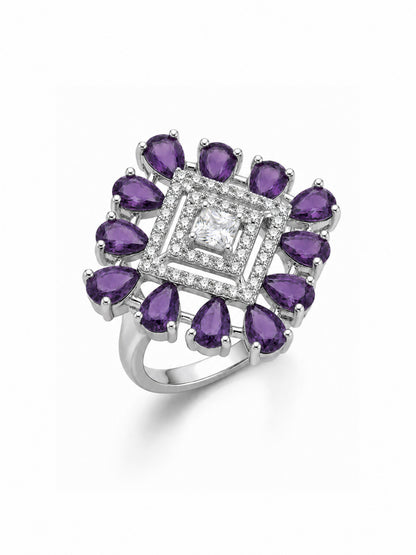 Silver Plated Purple AD Finger Ring for Women