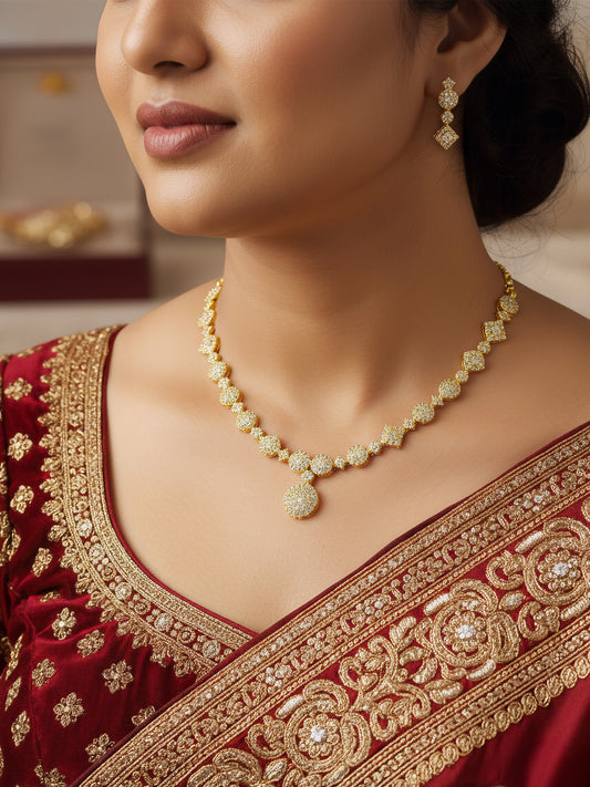 Gold Plated White American Diamond Jewellery Set for Women