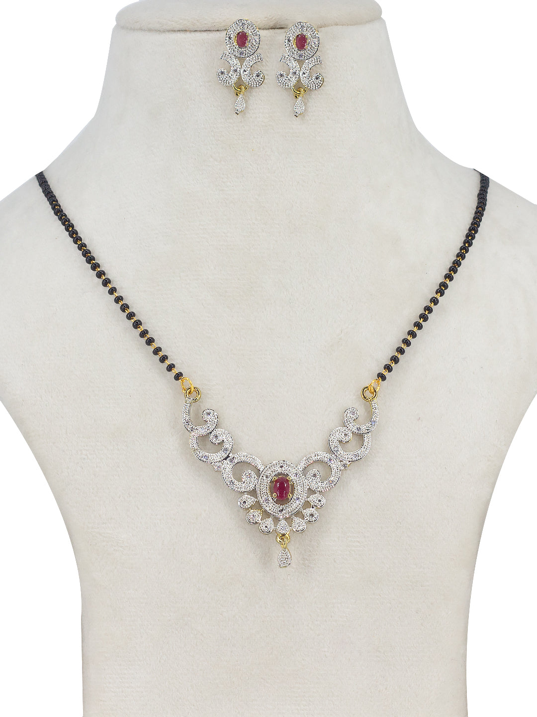 Red American Diamond Mangalsutra Set