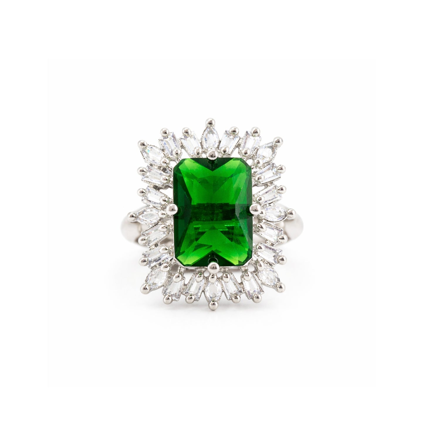 Rhodium Plated Green AD Adjustable Ring for Women