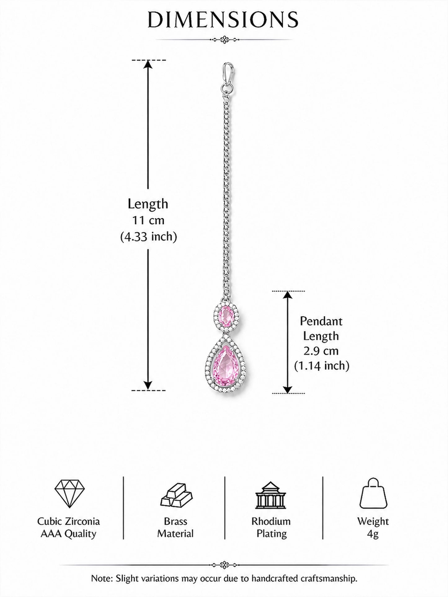Silver Plated Pink AD Maang Tikka for Women