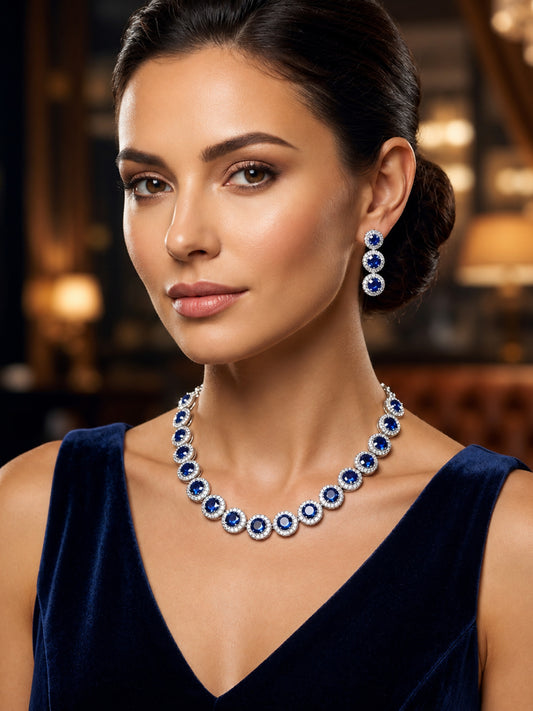 Silver Plated Blue AD Jewellery Set for Women