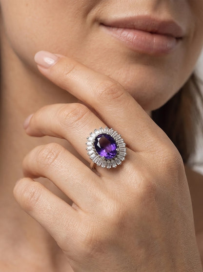 Rhodium Plated Purple AD Finger Ring for Women