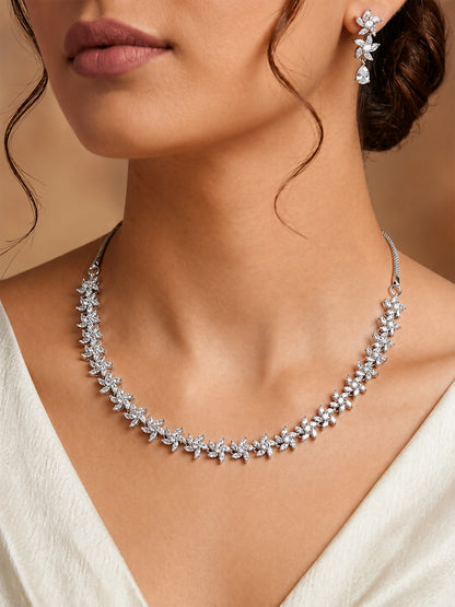 Silver Plated AD Floral Jewellery Set for Women