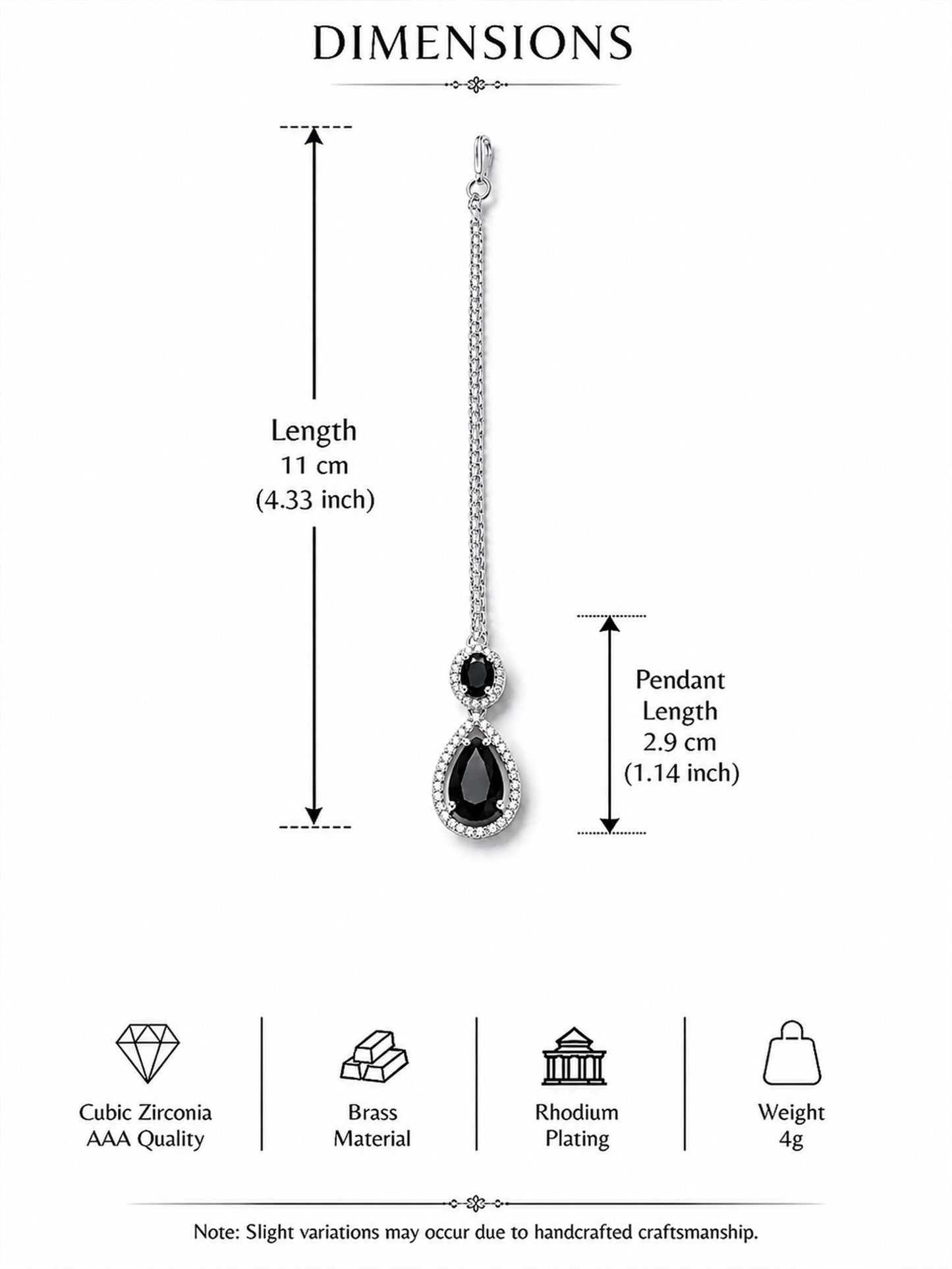 Silver Plated Black AD Maang Tikka for Women