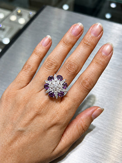 Rhodium Plated Purple AD Floral Finger Ring for Women