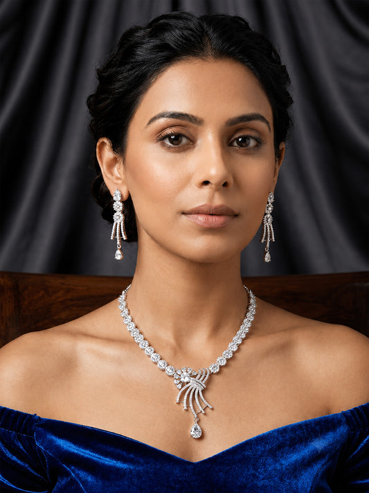 Silver Plated AD Jewellery Set for Women