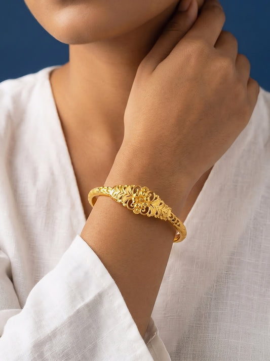 Gold Plated Floral Openable Kada Bracelet for Women