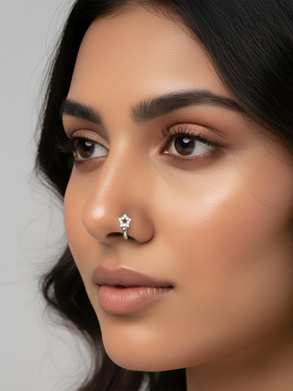 Set of 4 Silver & Gold Plated White AD Press On Nose Pins