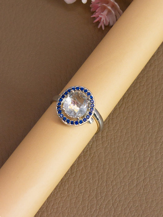 Silver-Plated American-Diamond Studded Adjustable Finger Ring