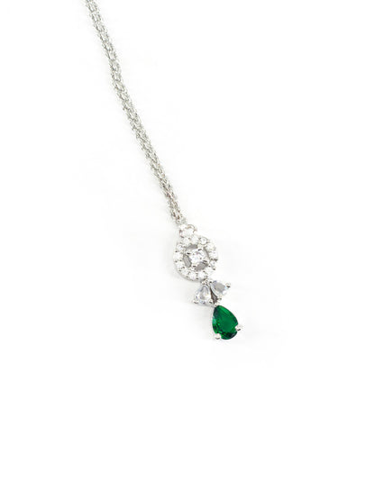 Rhodium Plated Green AD Maang Tikka for Women