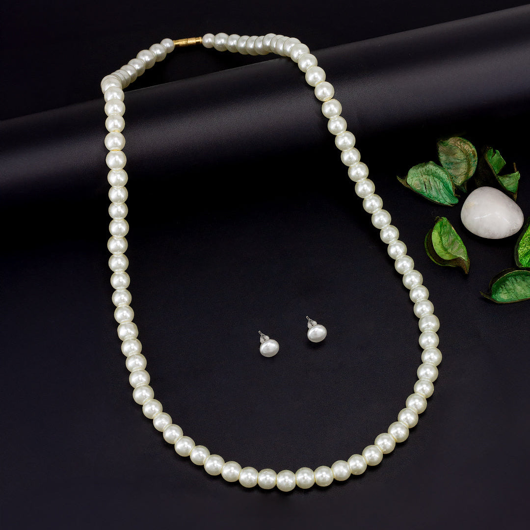 Pearl Beaded Moti Mala Necklace With Earrings