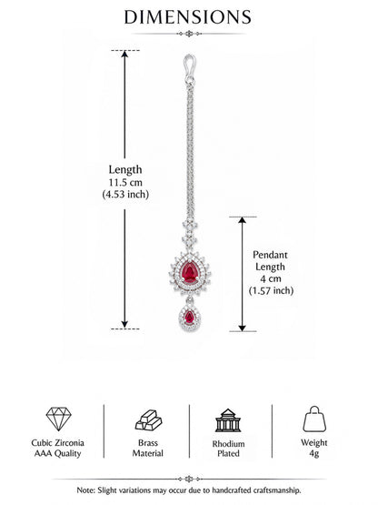 Silver Plated Red AD Maang Tikka for Women