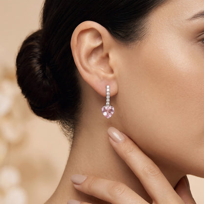 Silver Plated Pink Heart AD Drop Earrings for Women