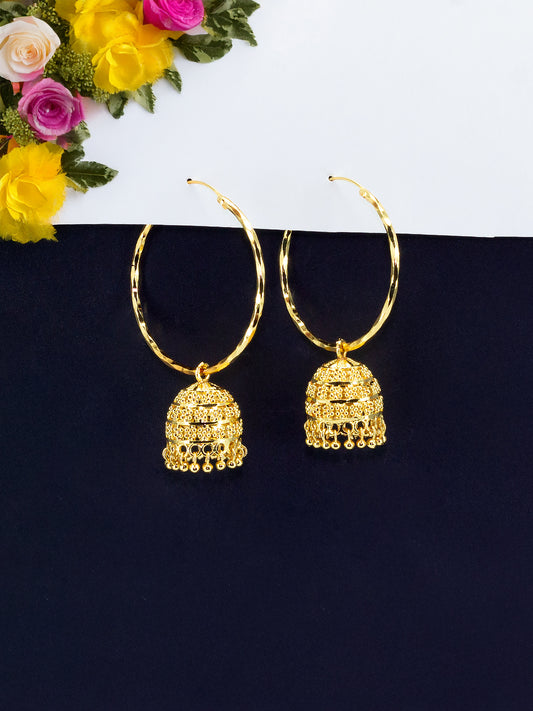 Gold Plated Floral Hoop Jhumka Earrings