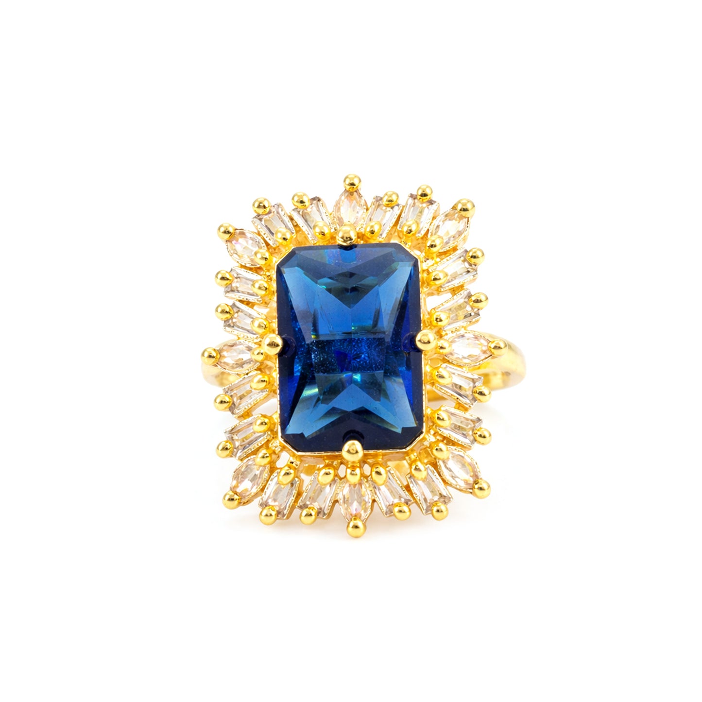 Gold Plated Blue AD Adjustable Ring for Women