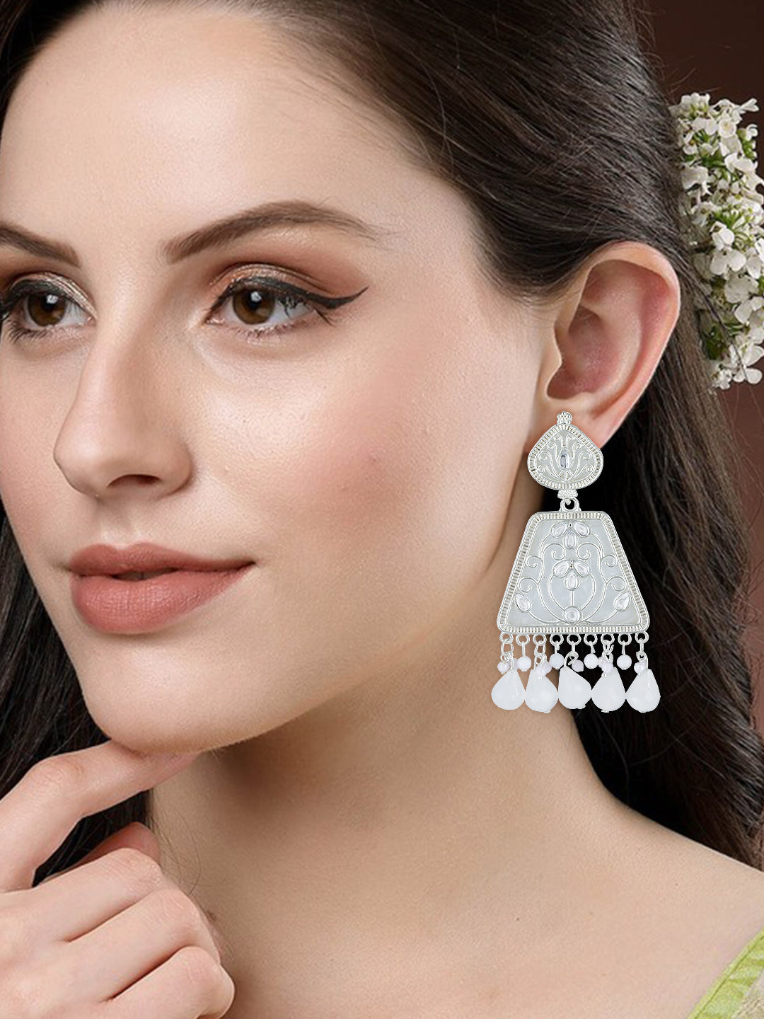 Floral Marble Finish Drop Earrings