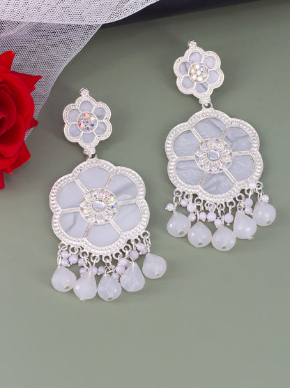 Floral Marble Finish Drop Earrings