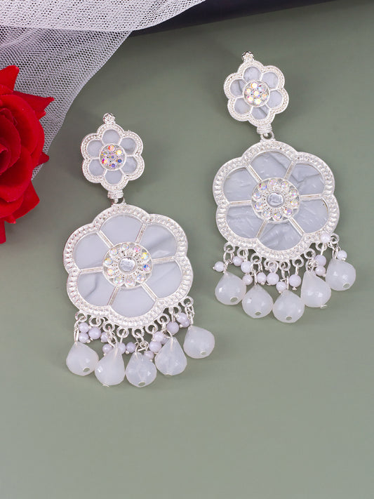 Floral Marble Finish Drop Earrings