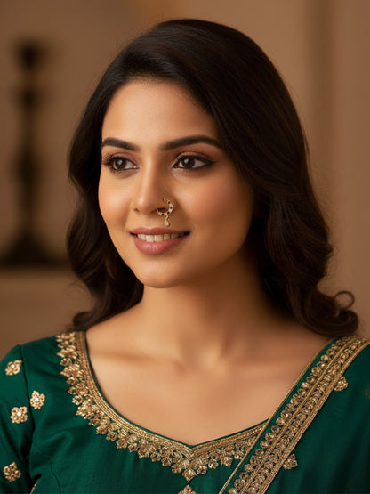 Gold Plated Red AD Small Nose Ring for Women