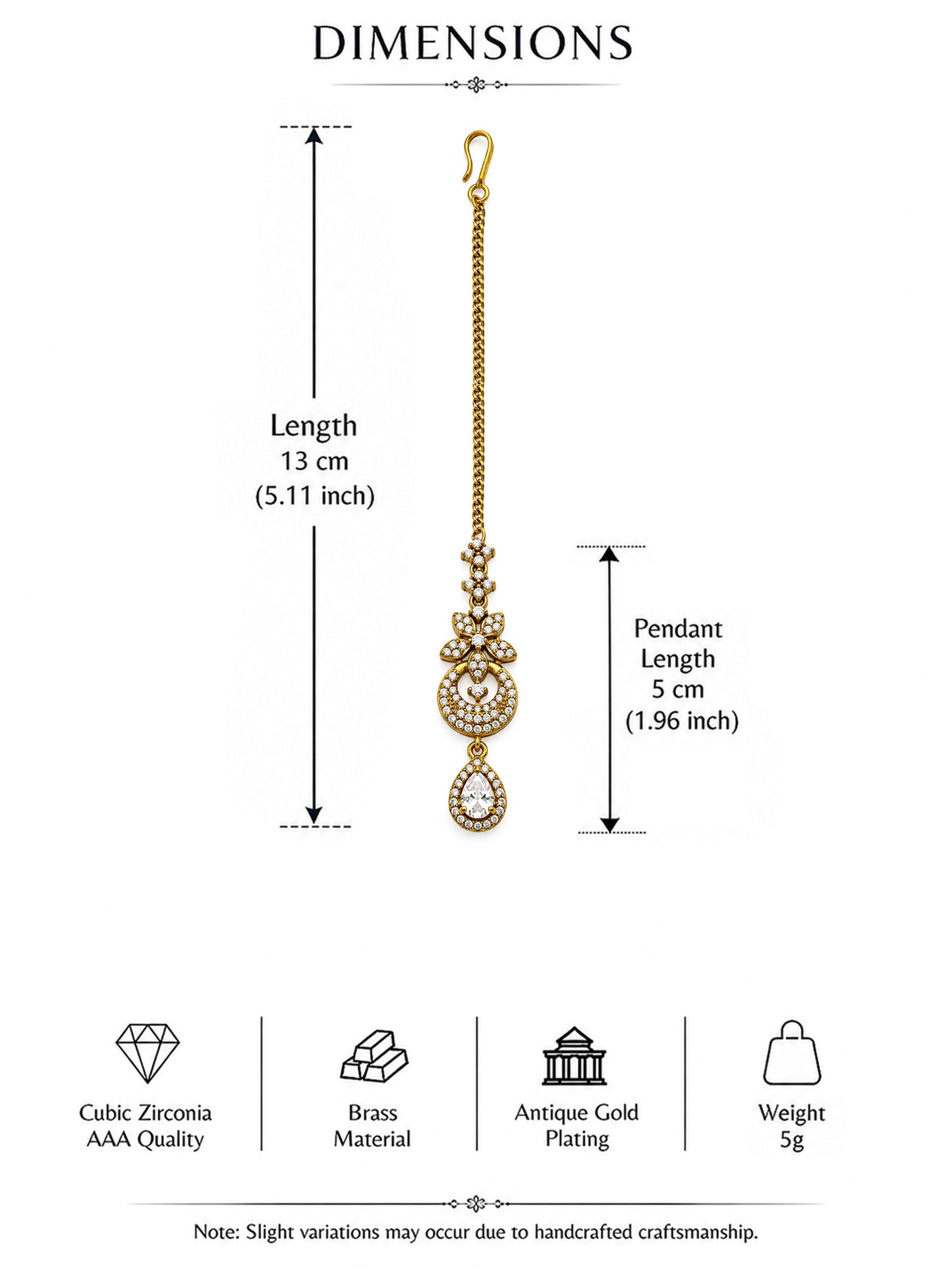 Antique Gold Plated AD Maang Tikka for Women