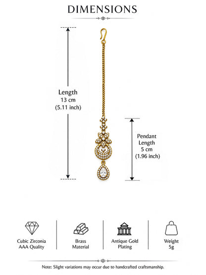 Antique Gold Plated AD Maang Tikka for Women