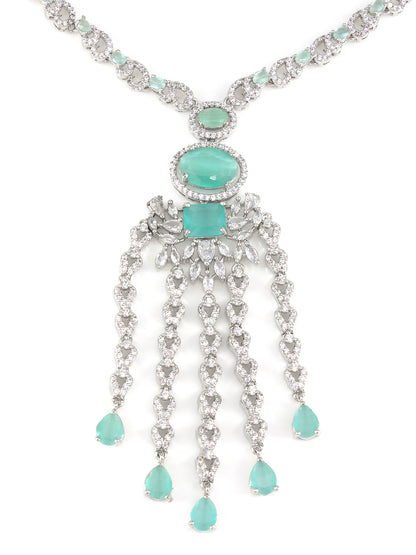 Silver Plated Mint Green AD Designer Jewellery Set