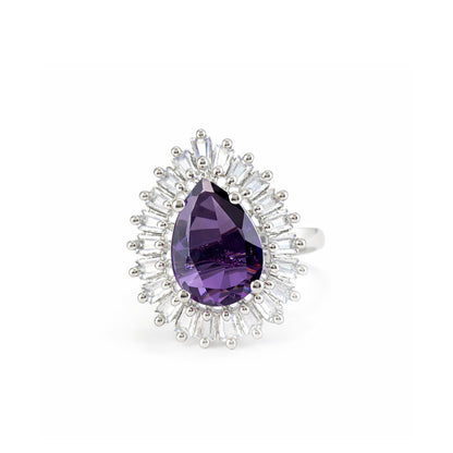 Silver Plated Purple AD Adjustable Ring for Women