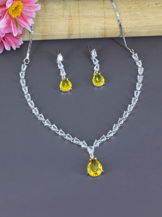 Silver Plated Yellow & White American Diamond Jewellery Set