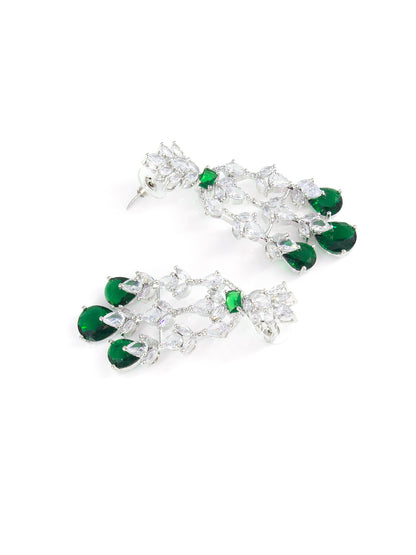 Silver Plated Green American Diamond Semi-Bridal Jewellery Set