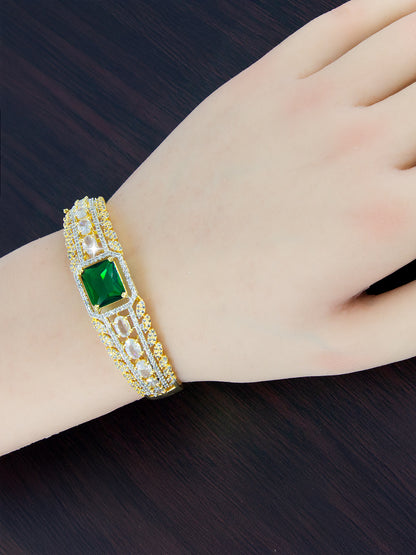 Gold Plated Green AD Cuff Bracelet For Women