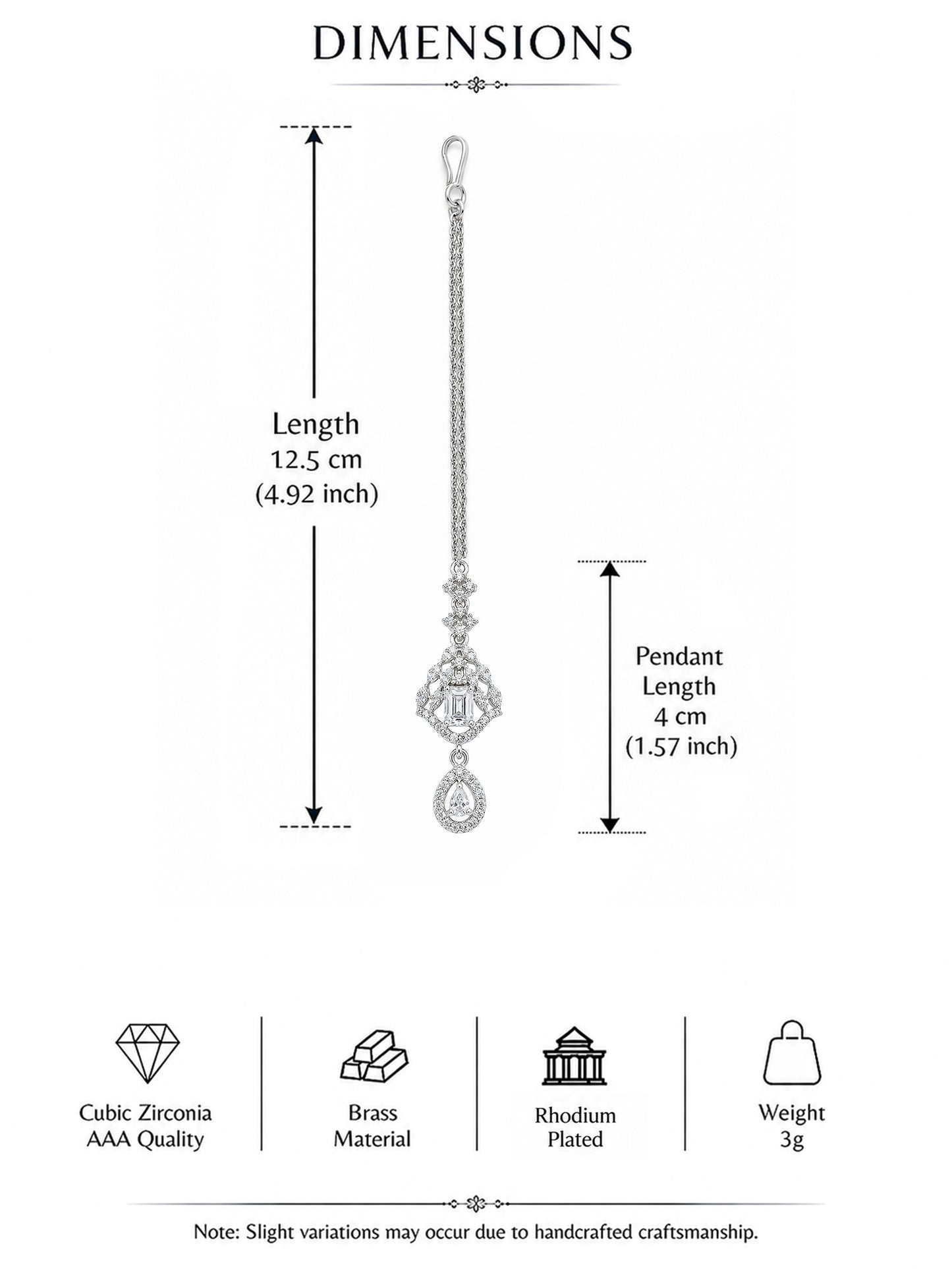 Silver Plated AD Maang Tikka for Women