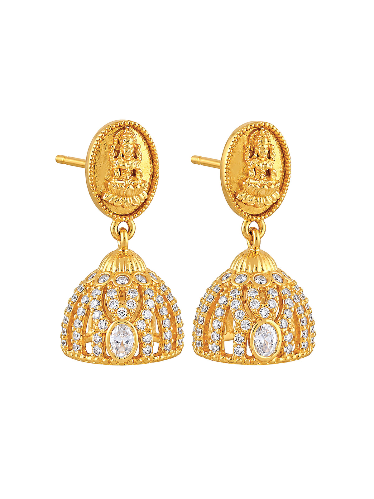 Gold Plated American Diamond Temple Jewellery Set