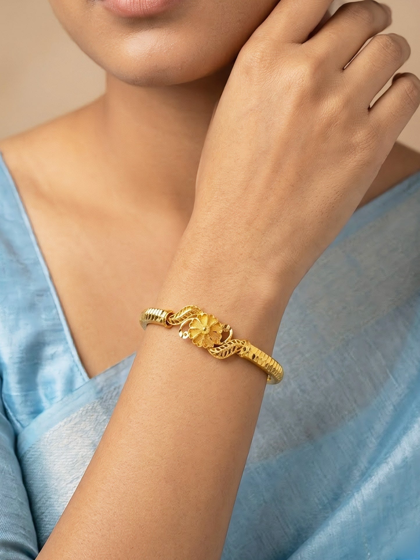 Gold Plated Bold Openable Temple Bangle Bracelet for Women