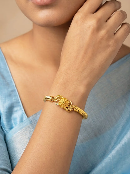 Gold Plated Bold Openable Temple Bangle Bracelet for Women