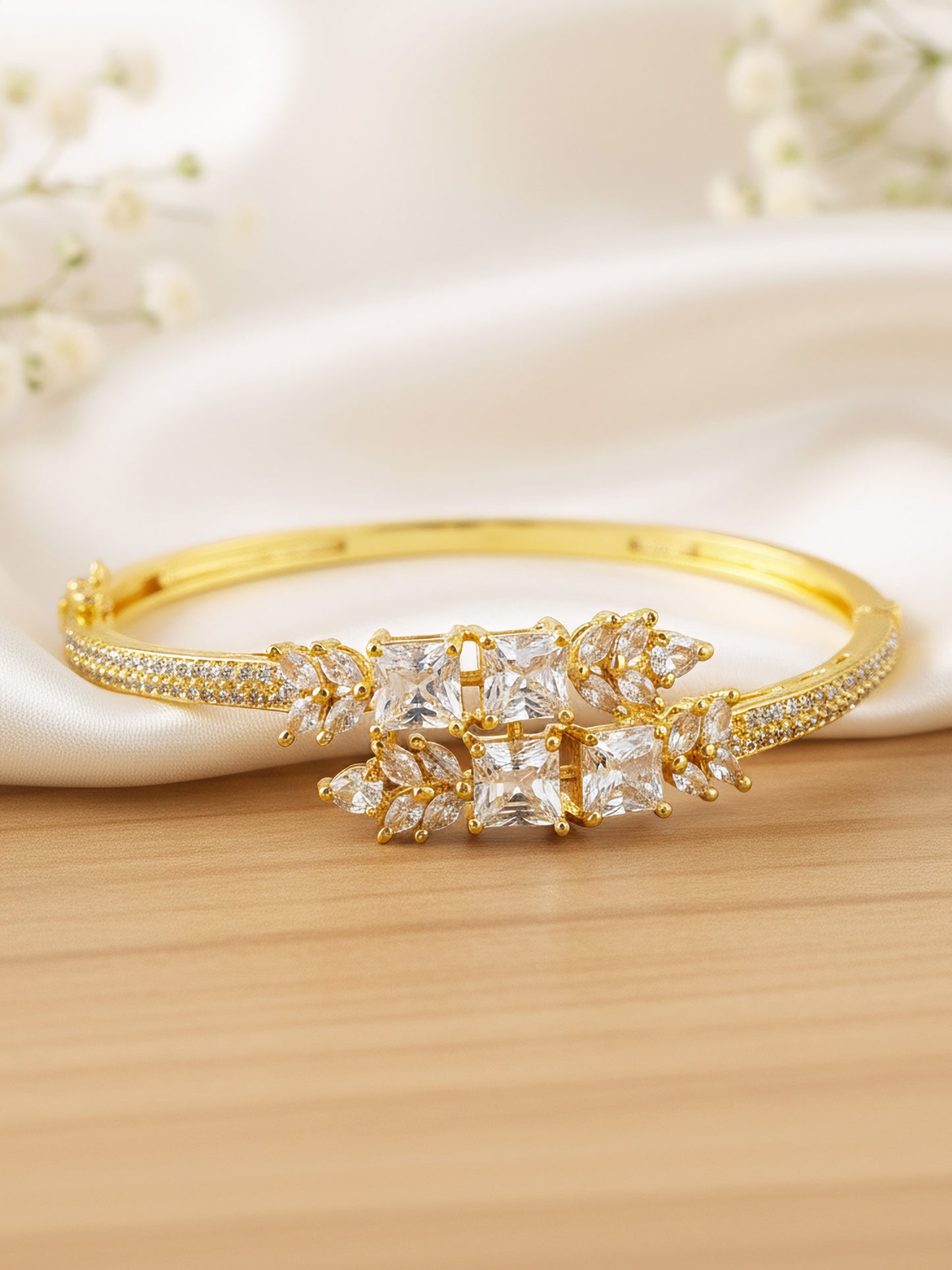 Gold Plated White AD Bangle Bracelet for Women