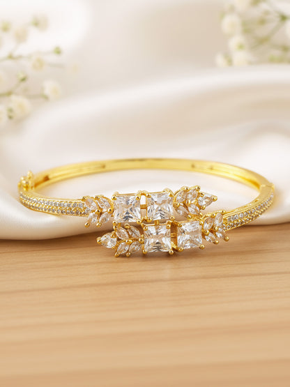 Gold Plated White AD Bangle Bracelet for Women
