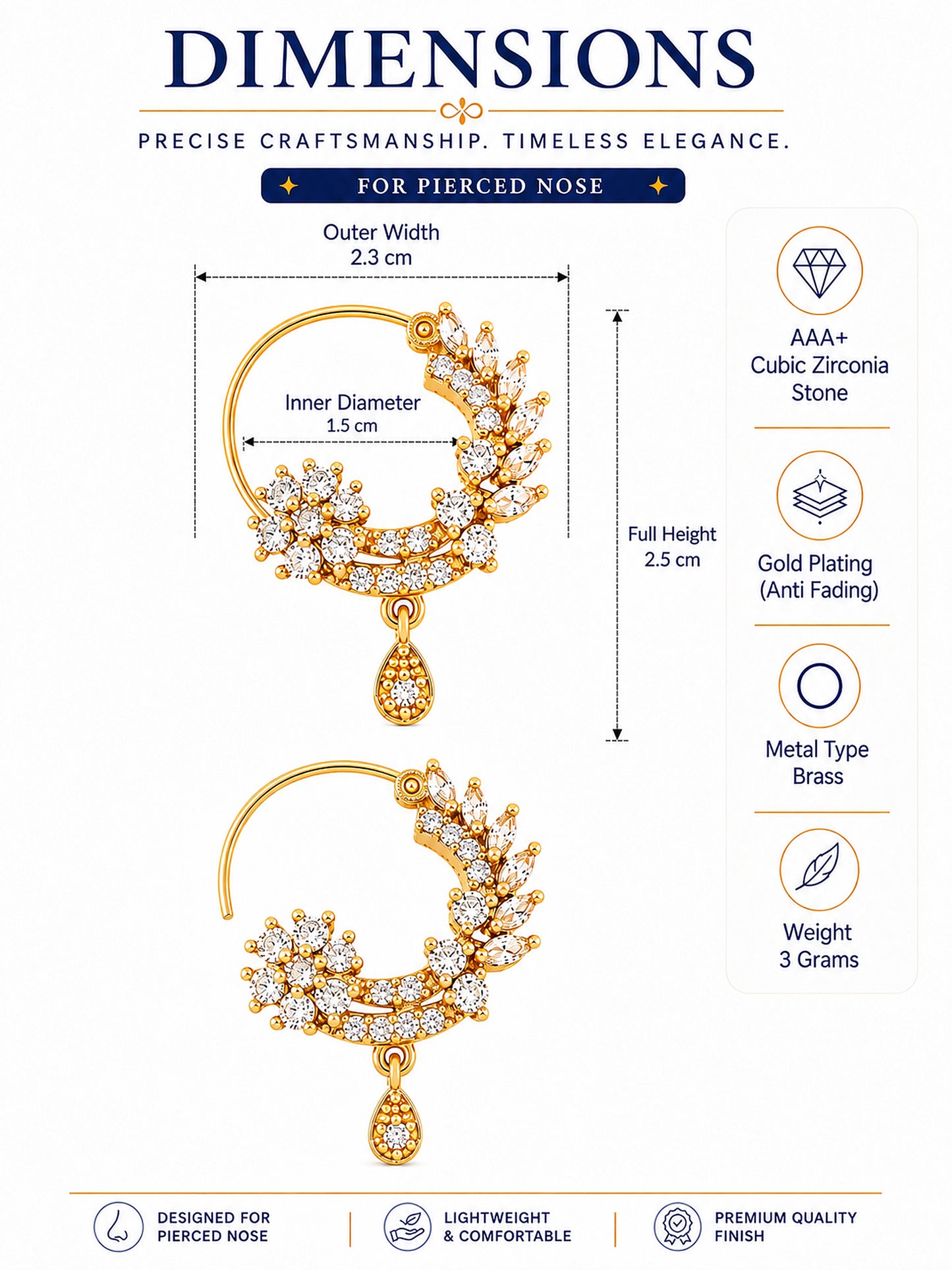 Gold Plated AD Floral Nosering for Women