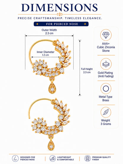 Gold Plated AD Floral Nosering for Women