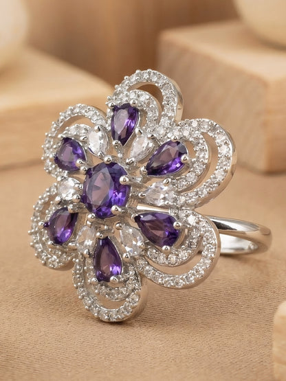 Silver Plated Purple AD Finger Ring for Women