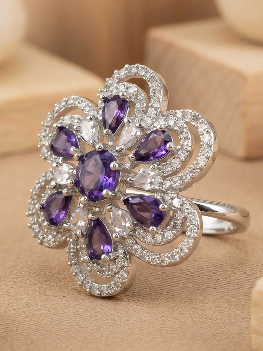Silver Plated Purple AD Finger Ring for Women
