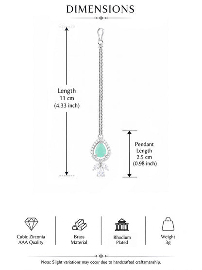 Silver Plated Mint Green AD Maang Tikka for Women