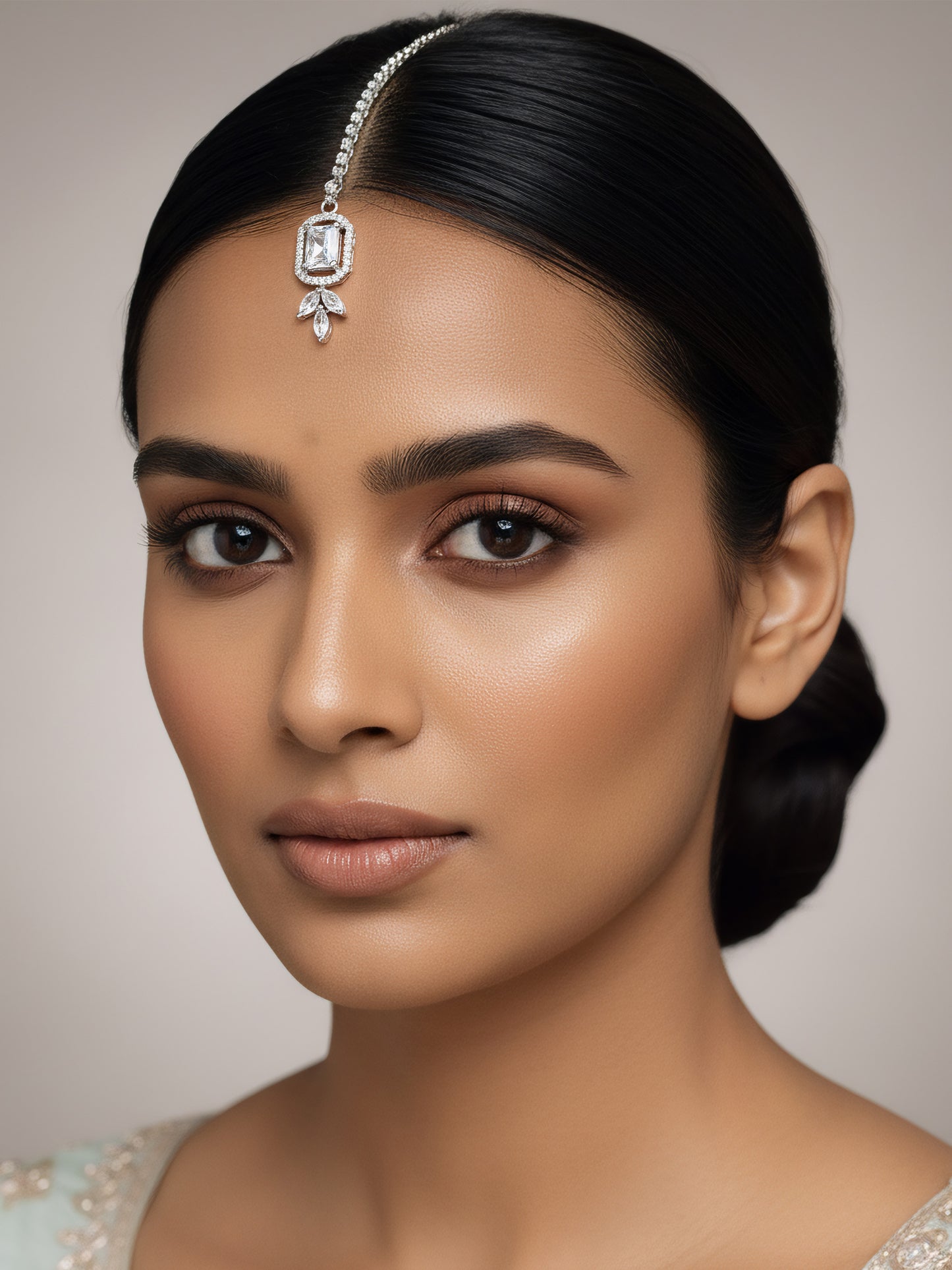 Rhodium Plated AD Maang Tikka for Women