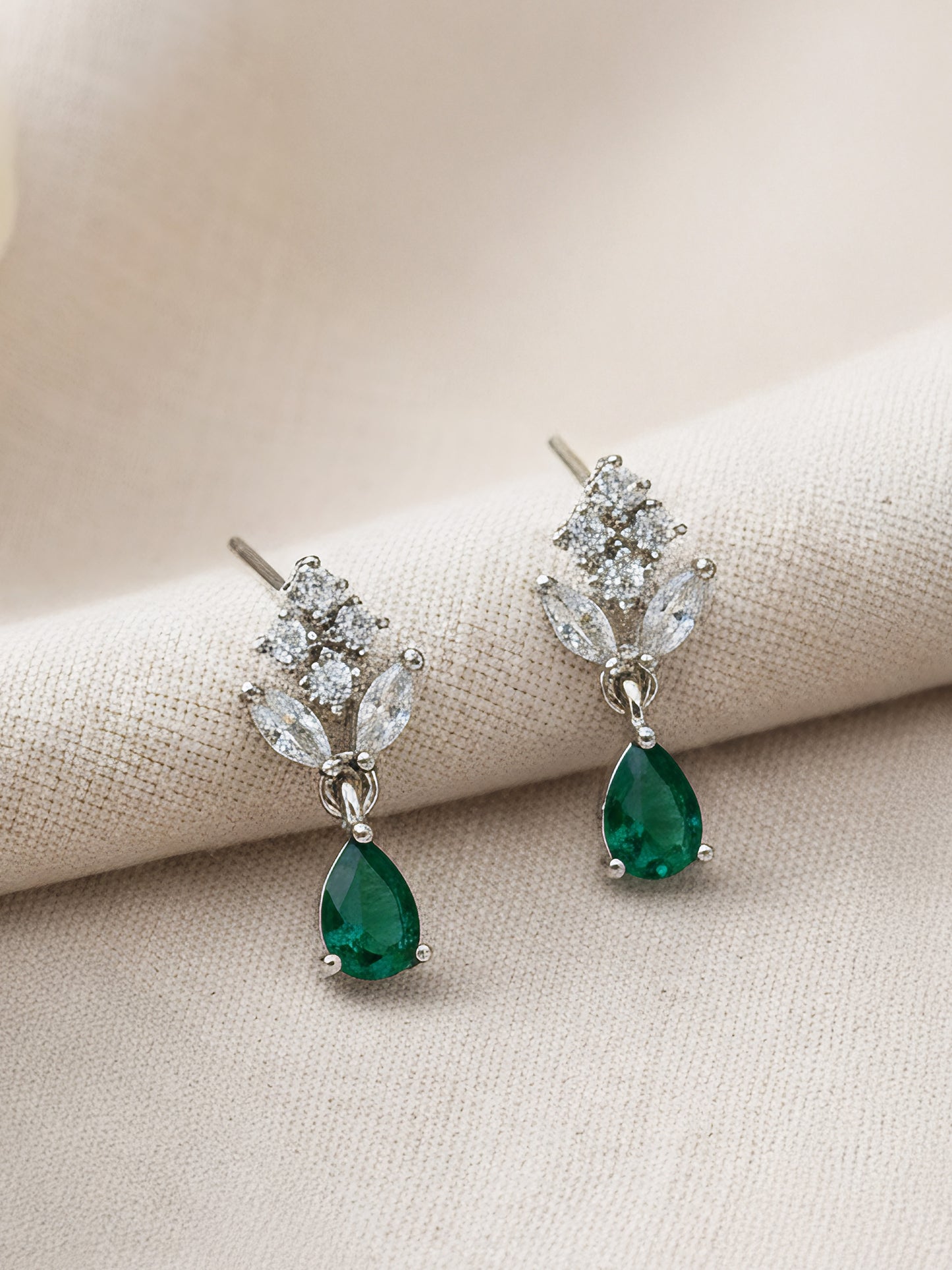 Silver Plated Green Drop Earrings for Women