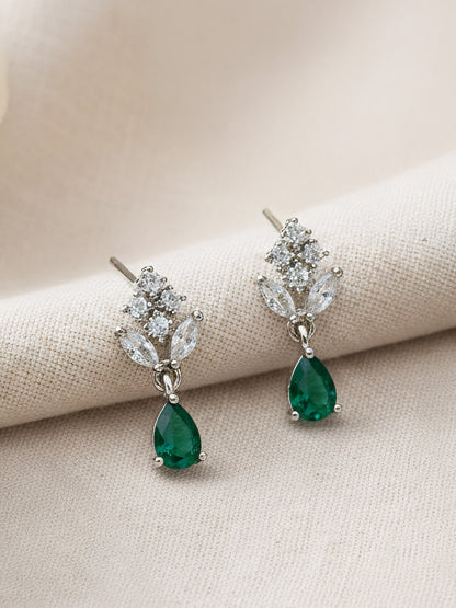 Silver Plated Green Drop Earrings for Women